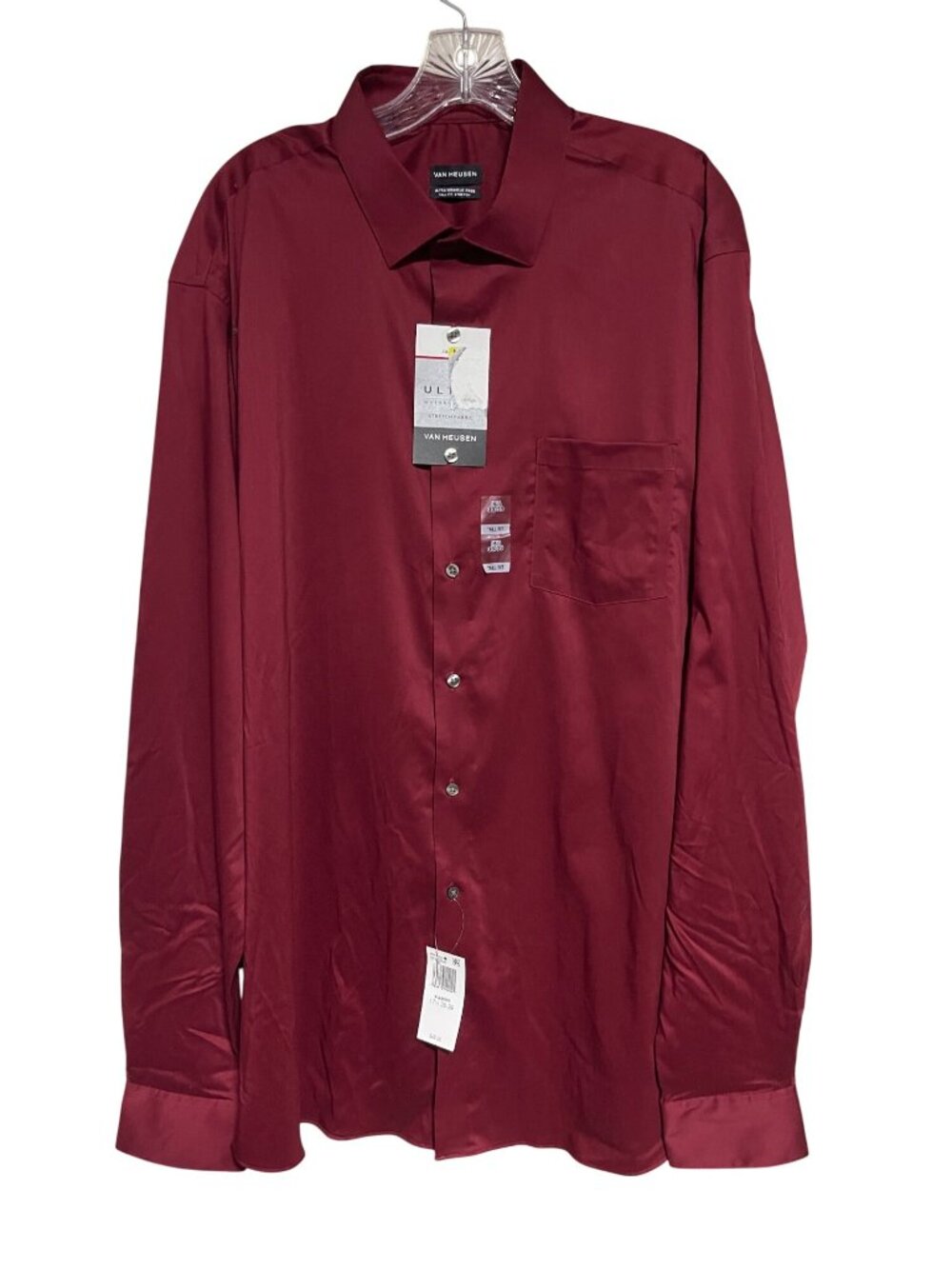 Van Heusen Ultra Wrinkle-Free Stretch Dress Shirt Tall Fit Mens L Mulberry